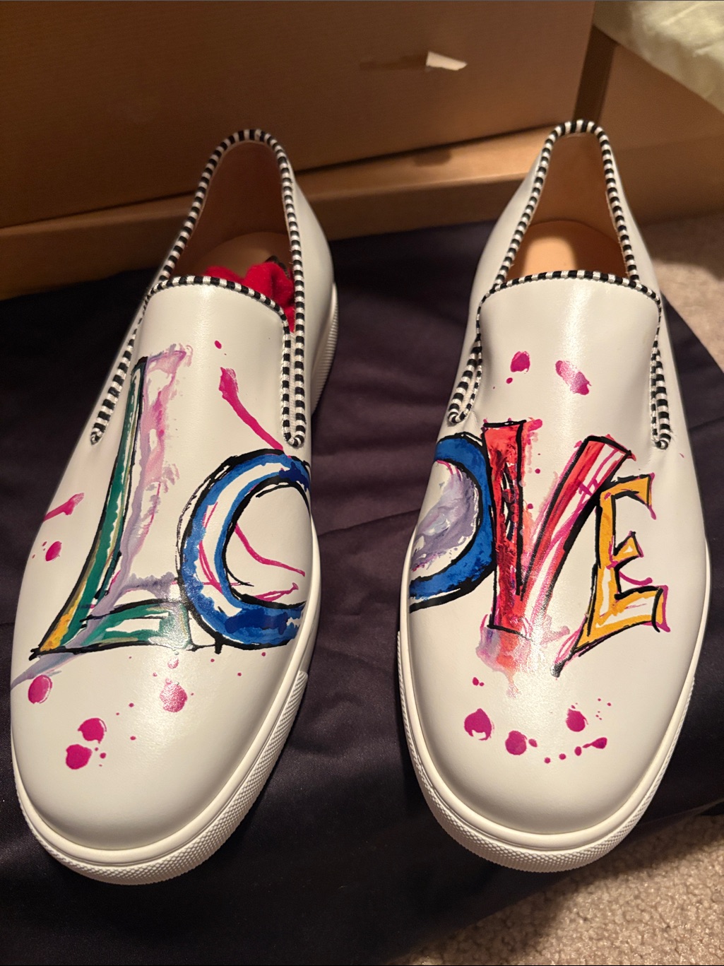 Christian Louboutin White Hand-Painted 'Love' Slip-On Mules